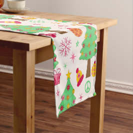 Retro 70s Groovy Kerstbomen Patroon Korte Tafelloper