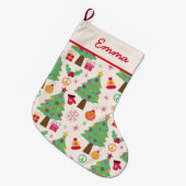 Retro 70s Groovy Kerstbomen Patroon Naam Grote Kerstsok (Voorkant (Hangend))