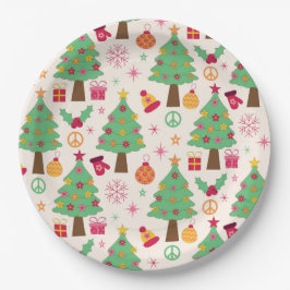 Retro 70s Groovy Kerstbomen Patroon Papieren Bordje