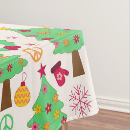 Retro 70s Groovy Kerstbomen Patroon Tafelkleed