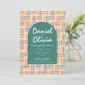 Retro 70's Groovy lijn met QR / foto bruiloft Kaart (Staand voorkant)