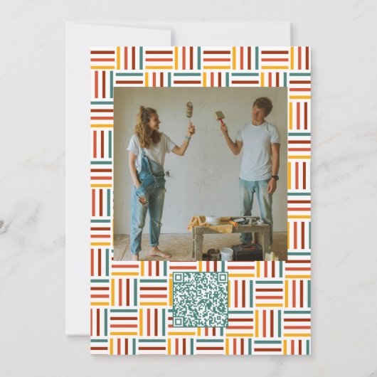 Retro 70's Groovy lijn met QR / foto bruiloft Kaart (Achterkant)