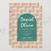 Retro 70's Groovy lijn met QR / foto bruiloft Kaart (Voorkant / Achterkant)