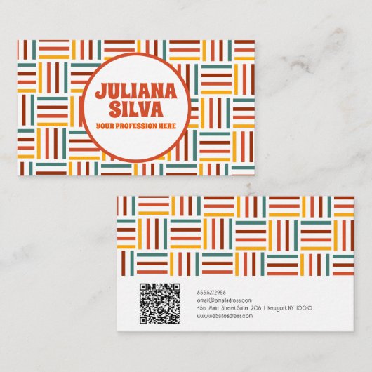 Retro 70's Groovy Line met QR-Visitekaartje Visitekaartje (Voorkant / Achterkant)