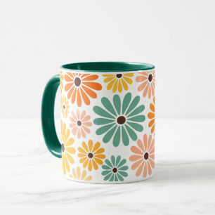 Retro 70s Groovy Madelief Bloem Groen Twee-Tons Mok