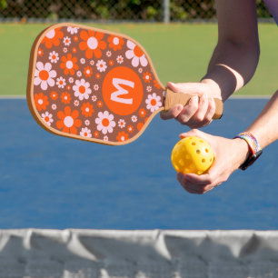 Retro 70s Groovy Madeliefje Oranje Pickleball Paddle