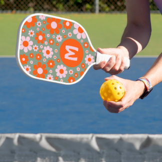 Retro 70s Groovy Madeliefje Oranje Roze Persoonlij Pickleball Paddle