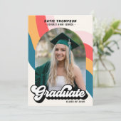 Retro 70s Groovy Modern Arch Photo Afstuderen Kaart (Staand voorkant)