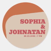 Retro 70s groovy orange red wedding ronde sticker (Voorkant)