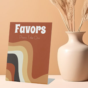 Retro 70s Groovy Oranje Bohemian Wedding Favors Reclamebord Met Voetstuk