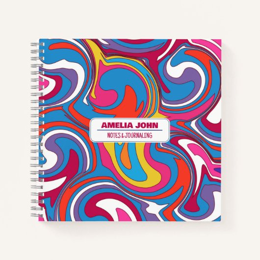 Retro 70s Groovy Psychedelische Naam Notitieboek (Voorkant)