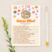 Retro 70's Groovy Raad eens wie! Baby shower game Briefpapier
