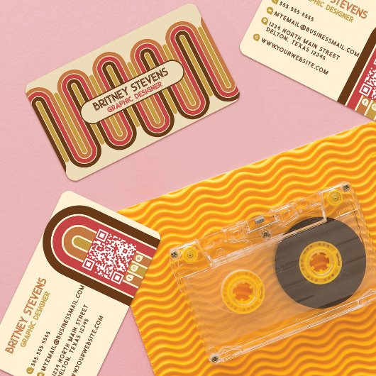 Retro 70's Groovy Rainbow Arch Stripes Design Visitekaartje