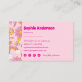 Retro 70s Groovy Roze Bloemen & Regenboog Funky Visitekaartje (Achterkant)