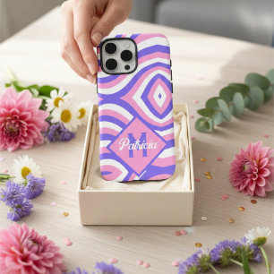Retro 70's Groovy Roze Paarse Psychedelische Monog iPhone 16 Pro Max Hoesje