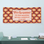 Retro 70's Groovy Seventies Oranje bruiloft Spandoek (Beurs)