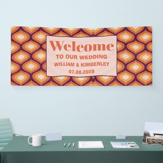 Retro 70's Groovy Seventies Oranje bruiloft Spandoek (Beurs)