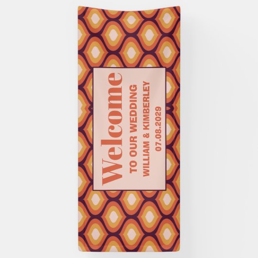 Retro 70's Groovy Seventies Oranje bruiloft Spandoek (Verticaal)