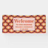 Retro 70's Groovy Seventies Oranje bruiloft Spandoek (Horizontaal)