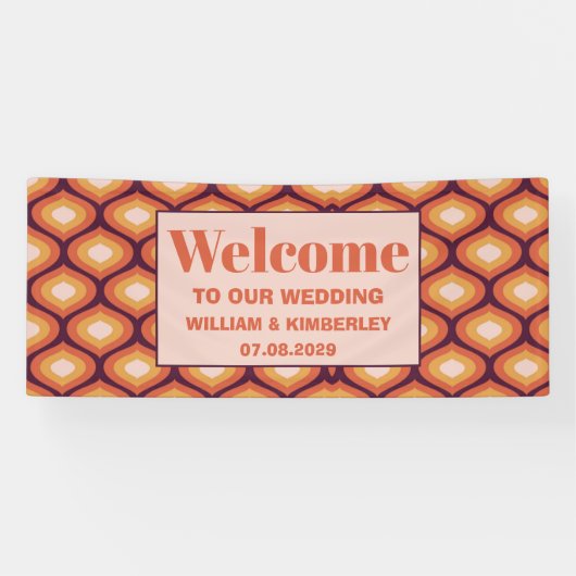 Retro 70's Groovy Seventies Oranje bruiloft Spandoek (Horizontaal)