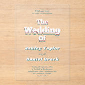 Retro 70s Groovy Stijlvolle Modern Wedding Acryl Uitnodigingen (Voorkant)