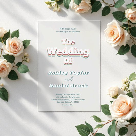 Retro 70s Groovy Stijlvolle Modern Wedding Acryl Uitnodigingen