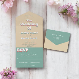  Retro 70s Groovy Stijlvolle Modern Wedding All In One Uitnodiging