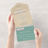  Retro 70s Groovy Stijlvolle Modern Wedding All In One Uitnodiging (Afscheurbaar)