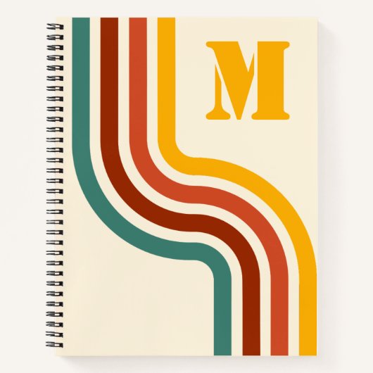 Retro 70's Groovy Strepen Monogram Notitieboek (Voorkant)