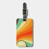 Retro 70s Groovy Stripes Monogram Bagagelabel (Voorkant verticaal)