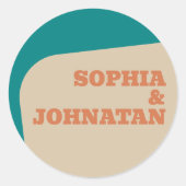 Retro 70s groovy teal orange beige wedding ronde sticker (Voorkant)