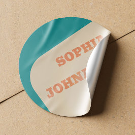 Retro 70s groovy turquoise oranje beige bruiloft ronde sticker