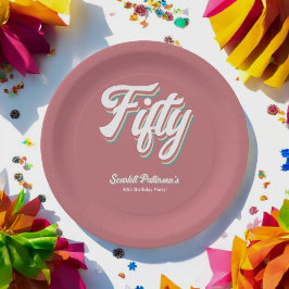 Retro 70s Groovy Unieke 50e Verjaardag Papieren Bordje