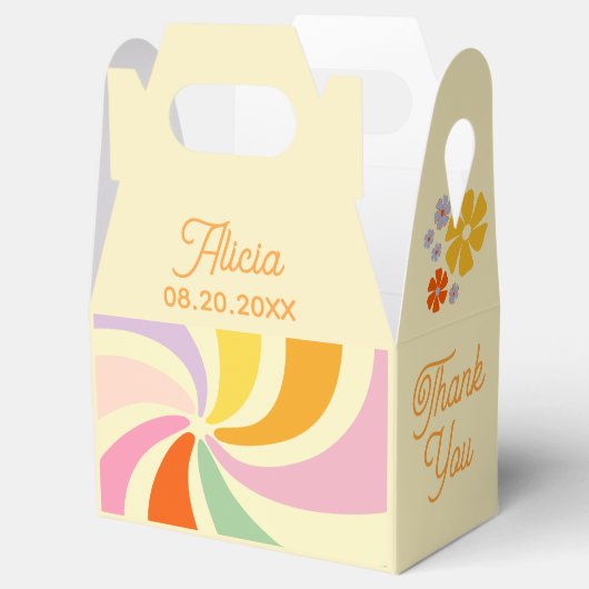 Retro 70s Groovy Wave Bloem Verjaardag Dank u Bedankdoosjes (Geopend)