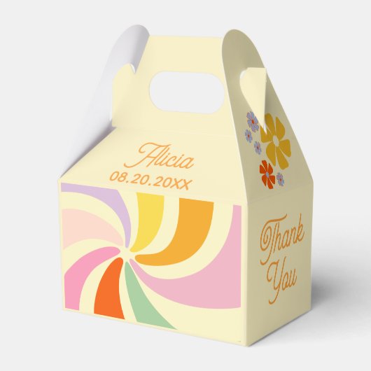 Retro 70s Groovy Wave Bloem Verjaardag Dank u Bedankdoosjes (Voorkant Zijde)