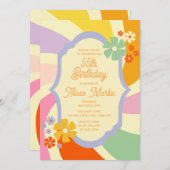 Retro 70s Groovy Wave Flower 55e verjaardag Kaart (Voorkant / Achterkant)