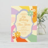 Retro 70s Groovy Wave Flower 85e verjaardag Kaart (Staand voorkant)