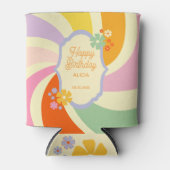 Retro 70s Groovy Wave Flower Gelukkige Verjaardag Blikjeskoeler (Voorkant)