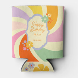 Retro 70s Groovy Wave Flower Gelukkige Verjaardag Blikjeskoeler