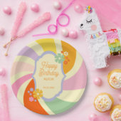Retro 70s Groovy Wave Flower Gelukkige Verjaardag Papieren Bordje (Feest)