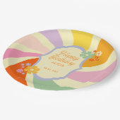 Retro 70s Groovy Wave Flower Gelukkige Verjaardag Papieren Bordje (Gekanteld)