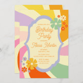 Retro 70s Groovy Wave Flower Verjaardagsfeest Kaart (Voorkant / Achterkant)