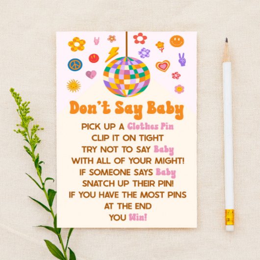 Retro 70's Groovy zeggen geen Baby shower spel Briefpapier