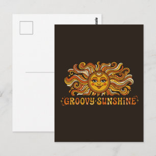 Retro 70s Groovy Zonneschijn Lachende Zon Briefkaart