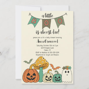 Retro 70's Halloween Baby shower Little Boo Invita Kaart