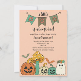 Retro 70's Halloween Baby shower Little Boo Invita Kaart