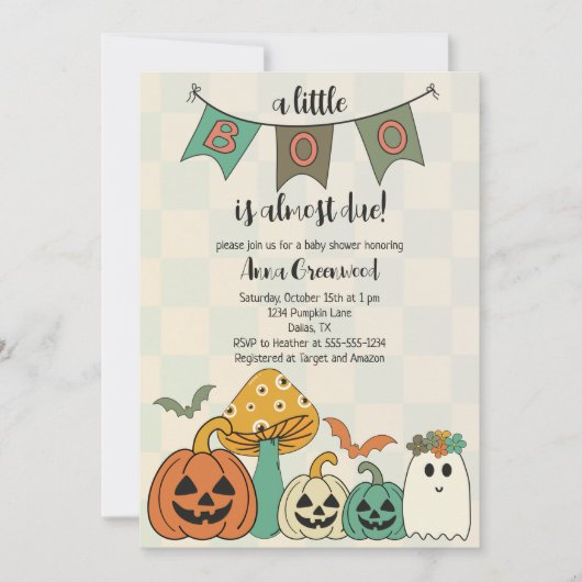 Retro 70's Halloween Baby shower Little Boo Kaart (Voorkant)