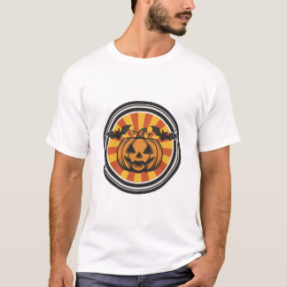 Retro 70s Halloween Pompoen Vleermuis Badge T-Shir T-shirt