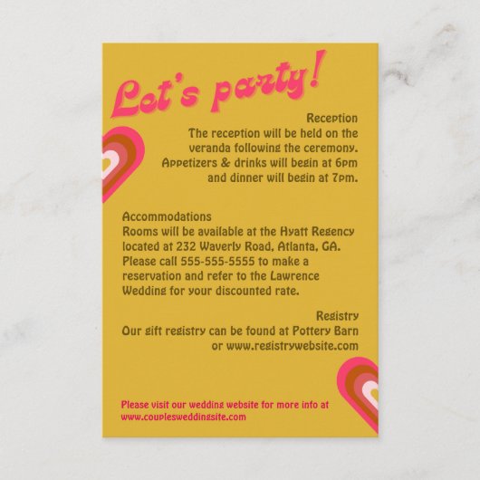 Retro 70's Heldergeel, Sinaasappel, Roze bruiloft RSVP Kaartje (Voorkant)