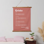 Retro 70s het Menu van de Drinken van de bruiloft  Hangend Wandkleed (Slaapkamer)